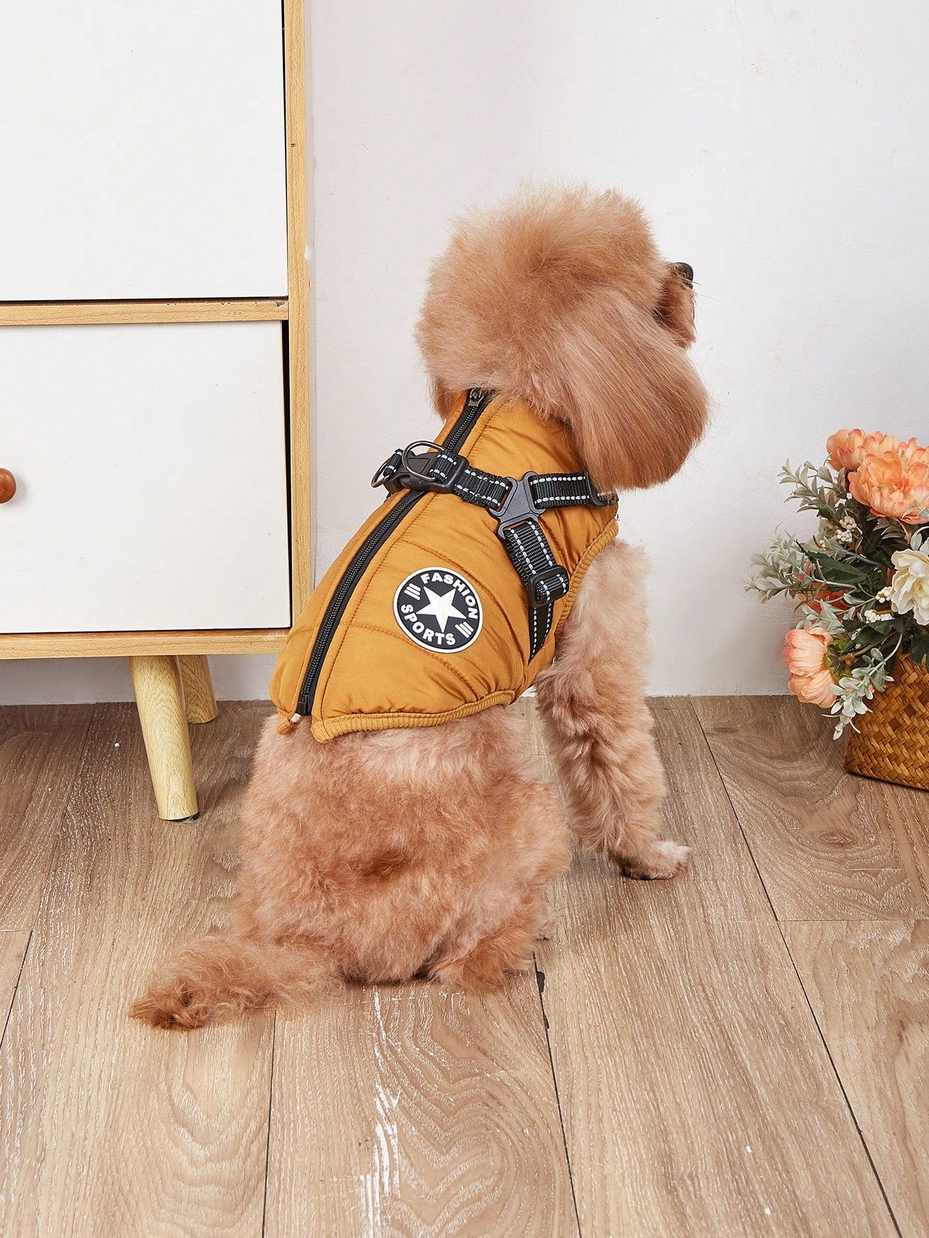 1個 犬用ハーネスベスト リード付き、防水 パッド入り 冬用ウォームアウトフィット