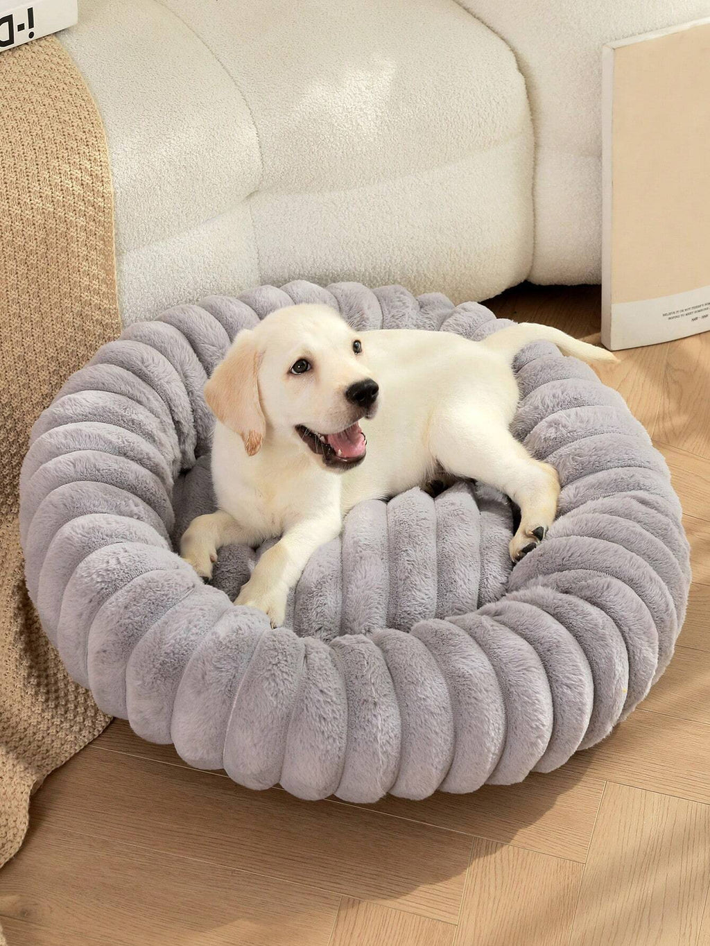 1個 厚手のぬいぐるみペットベッド、暖かく快適、大型/中型/小型のペットに適しています、室内猫/犬ハウス