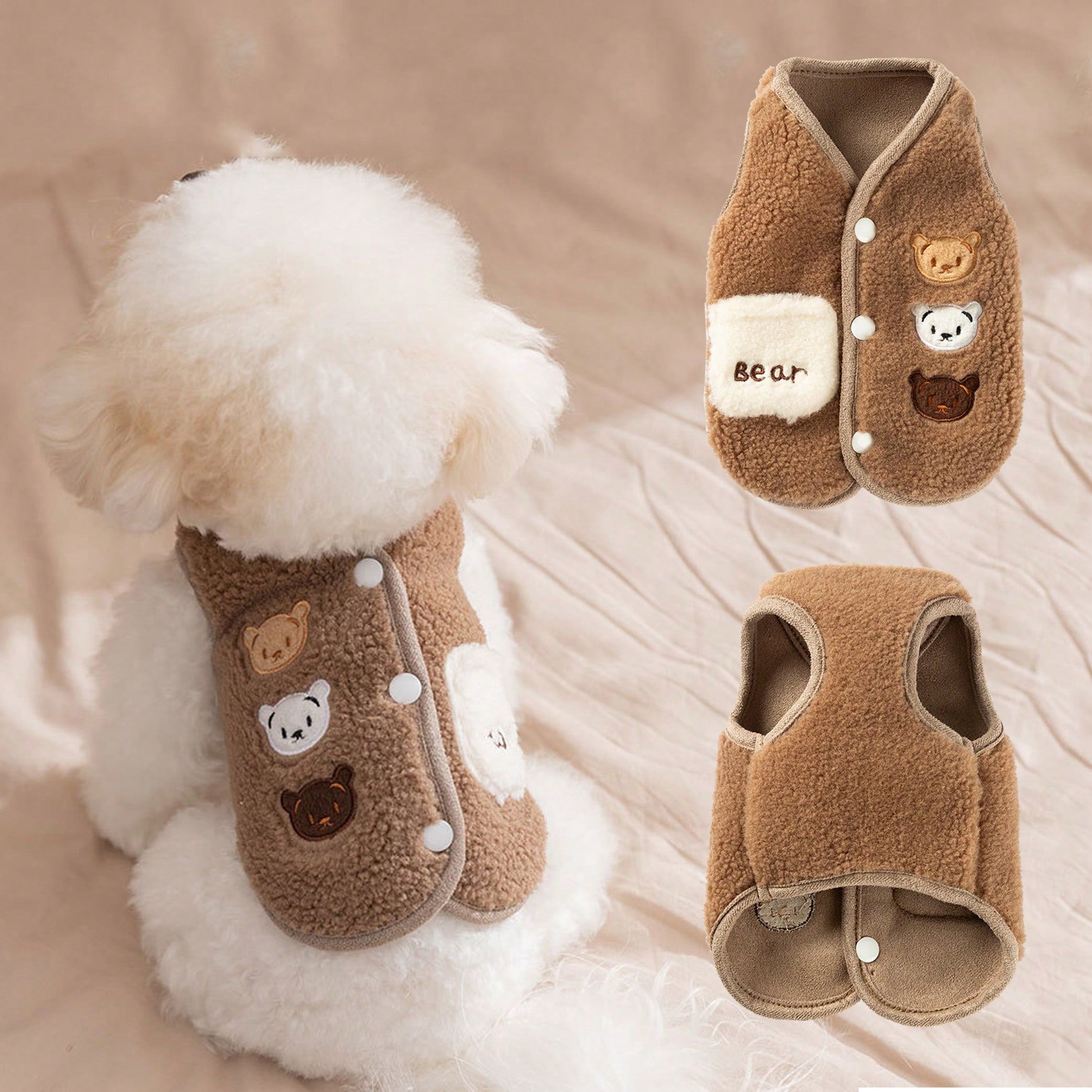 1 個 / 2 個セット ベルベット製ペットベスト + パッド 2 本脚漫画柄ペットジャケット 秋冬用 小型犬・猫対応