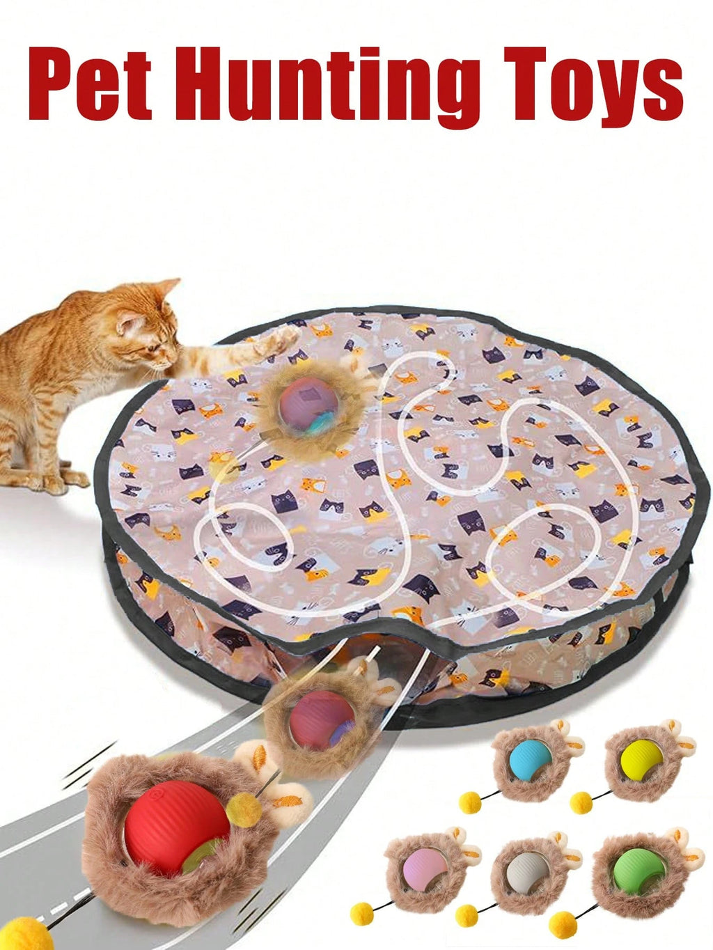 キャット ハンティング玩具セット、電動キャットボール玩具 ライト付き、追いかけ狩りペット玩具、USB充電式、子猫&ペット用品