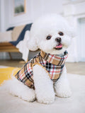 犬用コート カーキフランネルチェック柄 ゴーヤキルティング 背面ジッパー付き 洗濯可能 大型 / 中型 / 小型犬用 室内外兼用