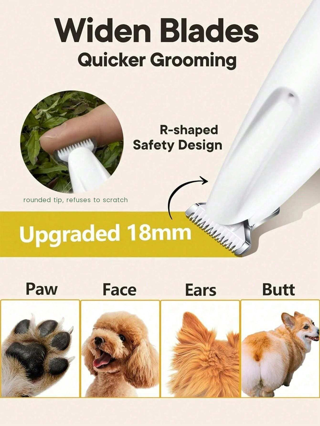 ペット用静音トリマー - USB充電式、防水ペットグルーミングツール、低ノイズ電動クリッパー