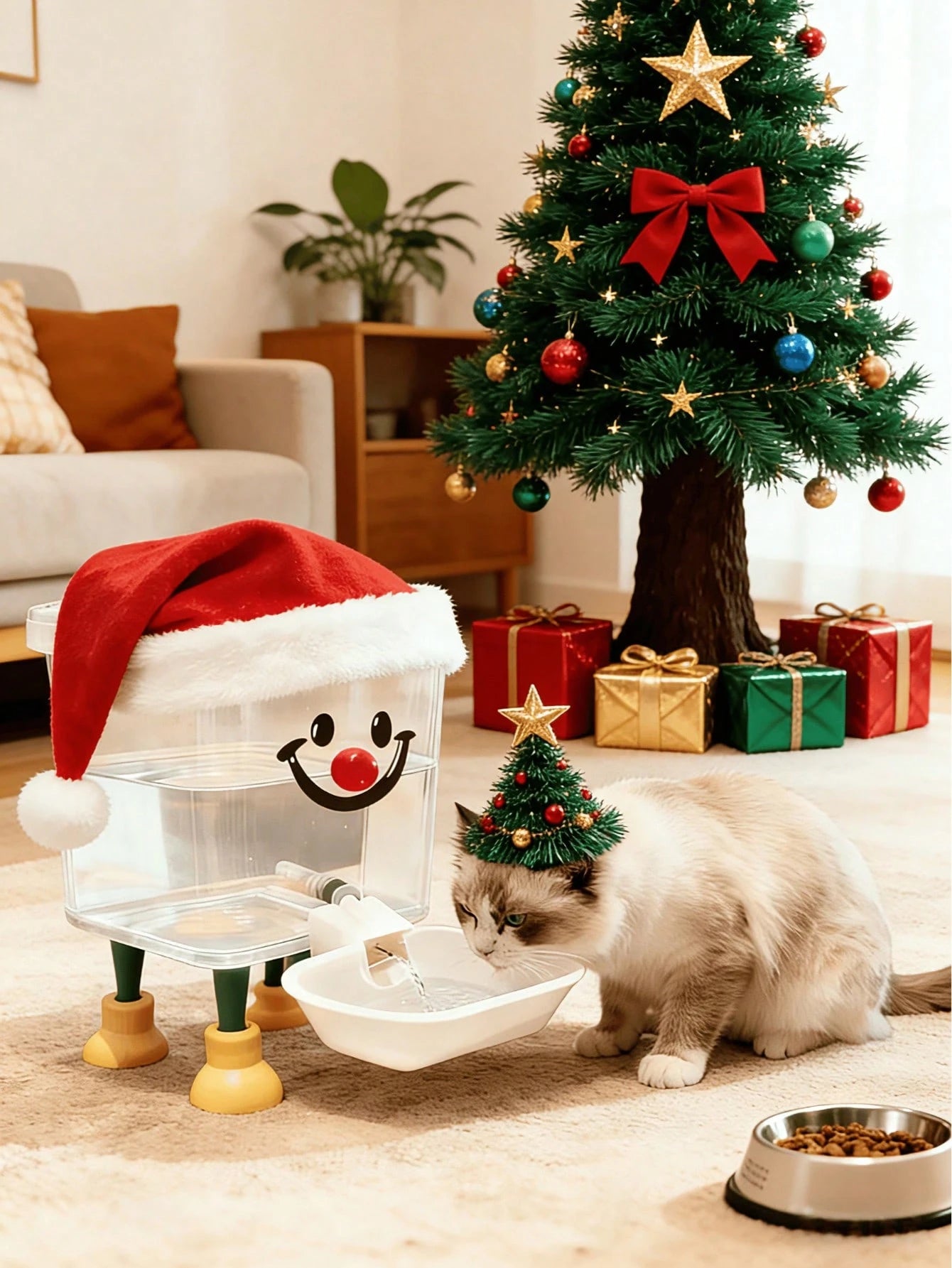 自動ペット給水器 - 電源不要!大容量の水タンク、重力式自動給水、ペットに常に新鮮な水を提供。週1-2回の給水で済み、毎日の給水の手間を解消!