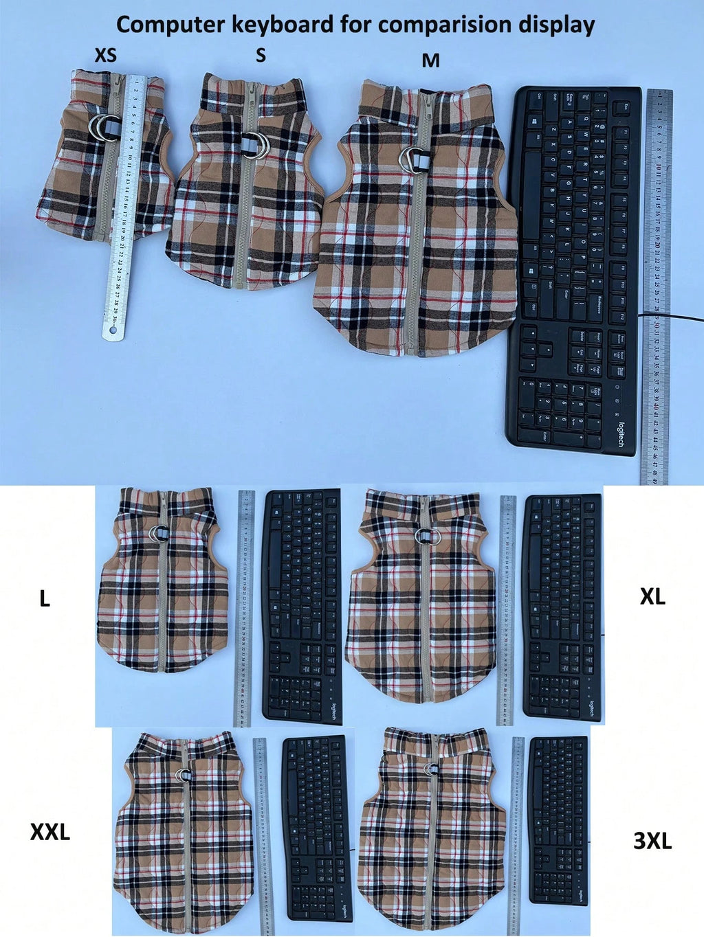 犬用コート カーキフランネルチェック柄 ゴーヤキルティング 背面ジッパー付き 洗濯可能 大型 / 中型 / 小型犬用 室内外兼用
