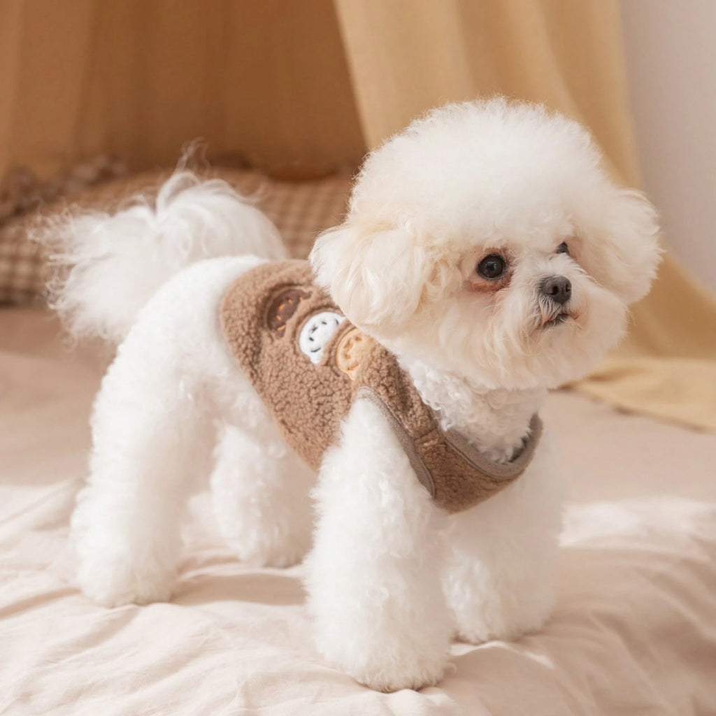 1 個 / 2 個セット ベルベット製ペットベスト + パッド 2 本脚漫画柄ペットジャケット 秋冬用 小型犬・猫対応