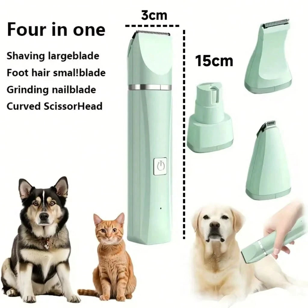 4in1 電動ペットグルーミングキット ネイルグラインダー付き 犬猫用 低ノイズ USB 充電式ワイヤレス 軽量多機能トリマー ホームペットケア