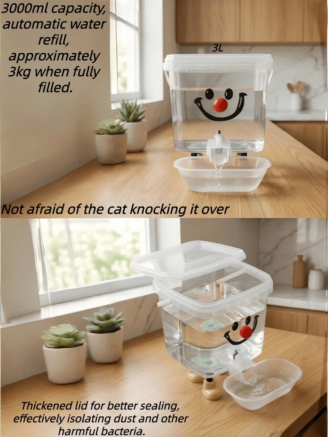 自動ペット給水器 - 電源不要!大容量の水タンク、重力式自動給水、ペットに常に新鮮な水を提供。週1-2回の給水で済み、毎日の給水の手間を解消!