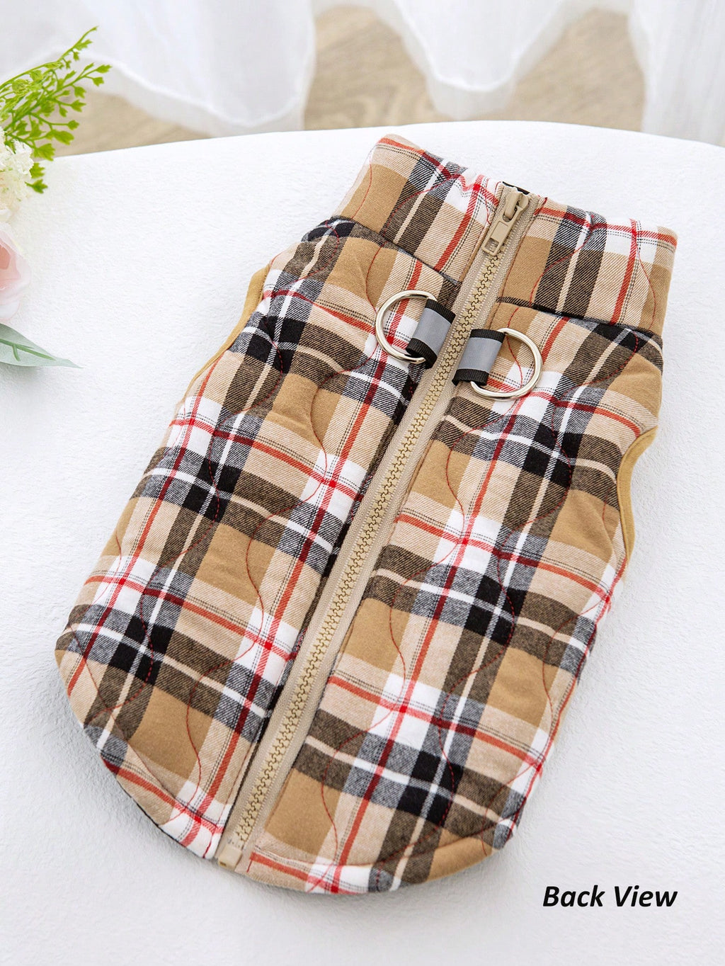 犬用コート カーキフランネルチェック柄 ゴーヤキルティング 背面ジッパー付き 洗濯可能 大型 / 中型 / 小型犬用 室内外兼用