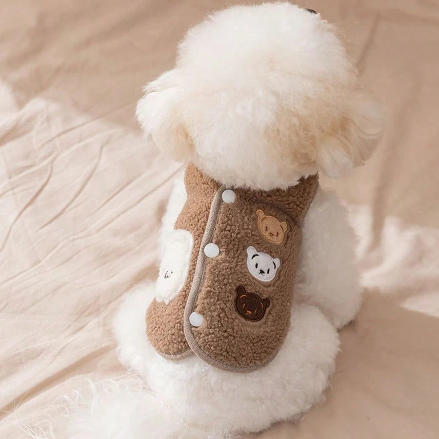 1 個 / 2 個セット ベルベット製ペットベスト + パッド 2 本脚漫画柄ペットジャケット 秋冬用 小型犬・猫対応