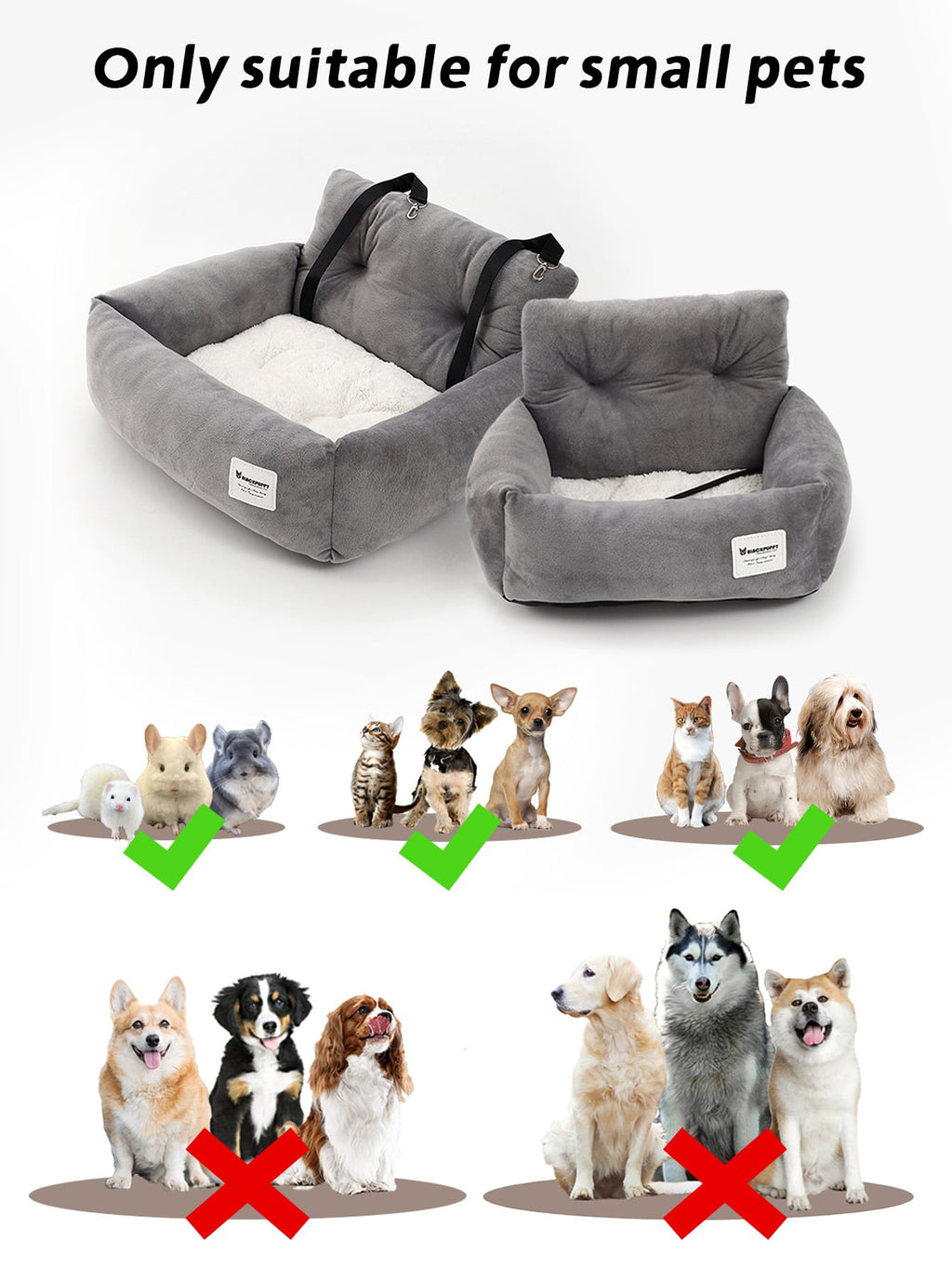 オールシーズン対応 ペットトラベルキャリア 持ち運び簡単 ぬいぐるみカーシート付き 小型～中型犬 / 子犬・子猫お出かけ用キャリーバッグ