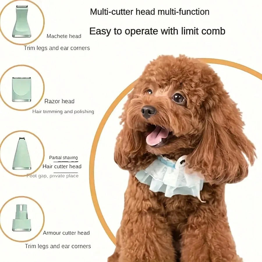 4in1 電動ペットグルーミングキット ネイルグラインダー付き 犬猫用 低ノイズ USB 充電式ワイヤレス 軽量多機能トリマー ホームペットケア