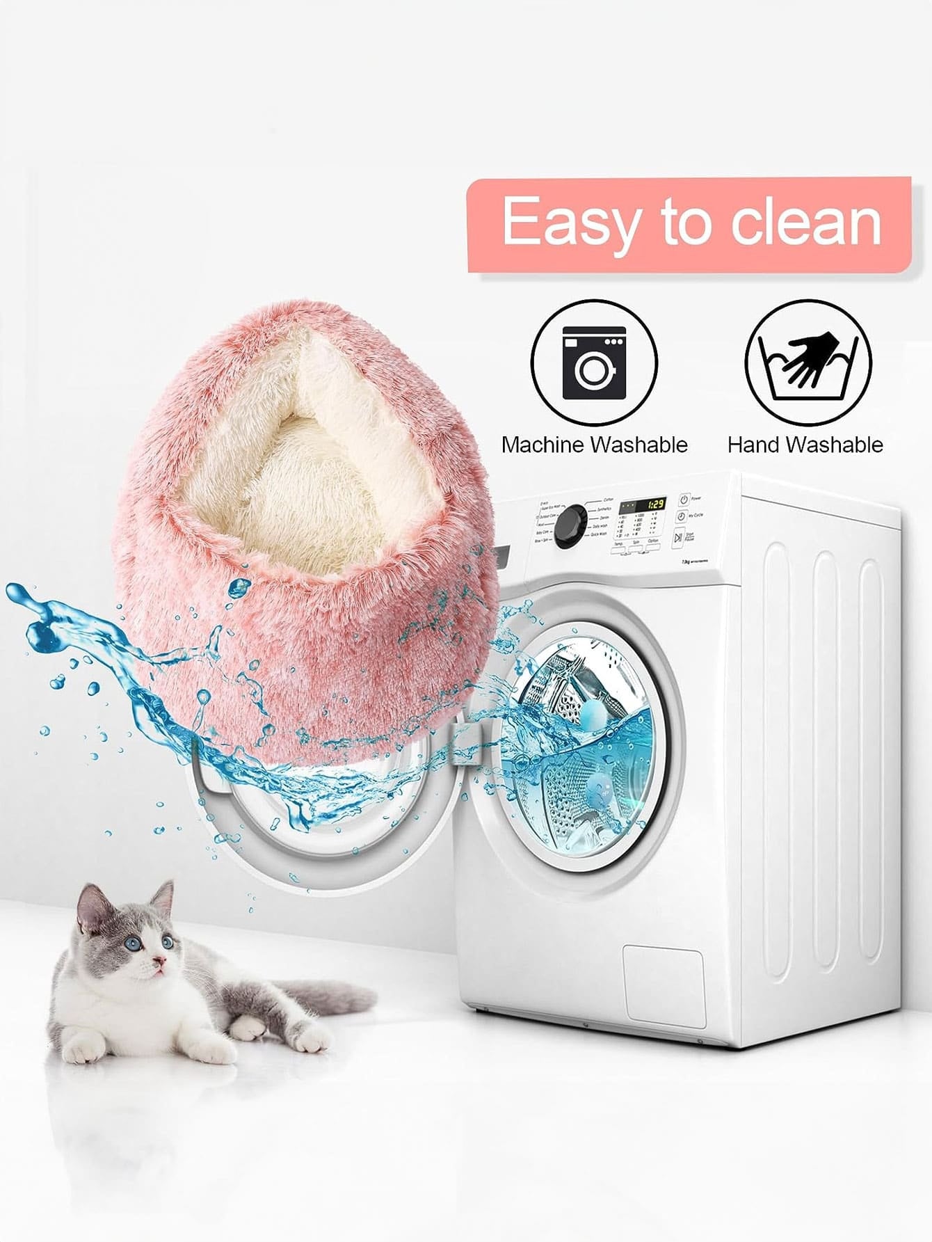 1個 ぬいぐるみ丸型ペットベッド、フワフワ ソフトキャットベッド、ドーナツ型ペットクッション、2in1冬用キャットベッド、暖かい寝袋ソファクッション