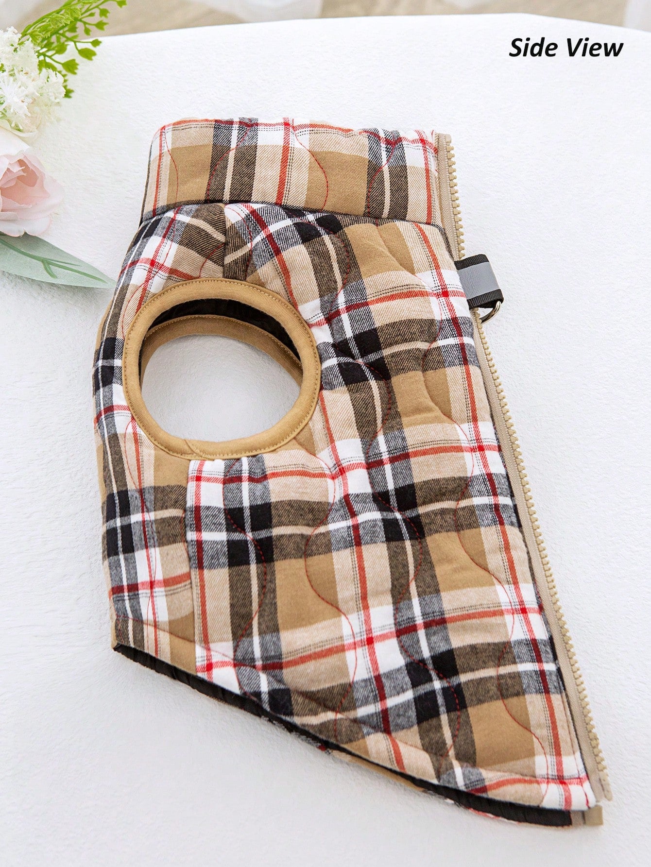 犬用コート カーキフランネルチェック柄 ゴーヤキルティング 背面ジッパー付き 洗濯可能 大型 / 中型 / 小型犬用 室内外兼用