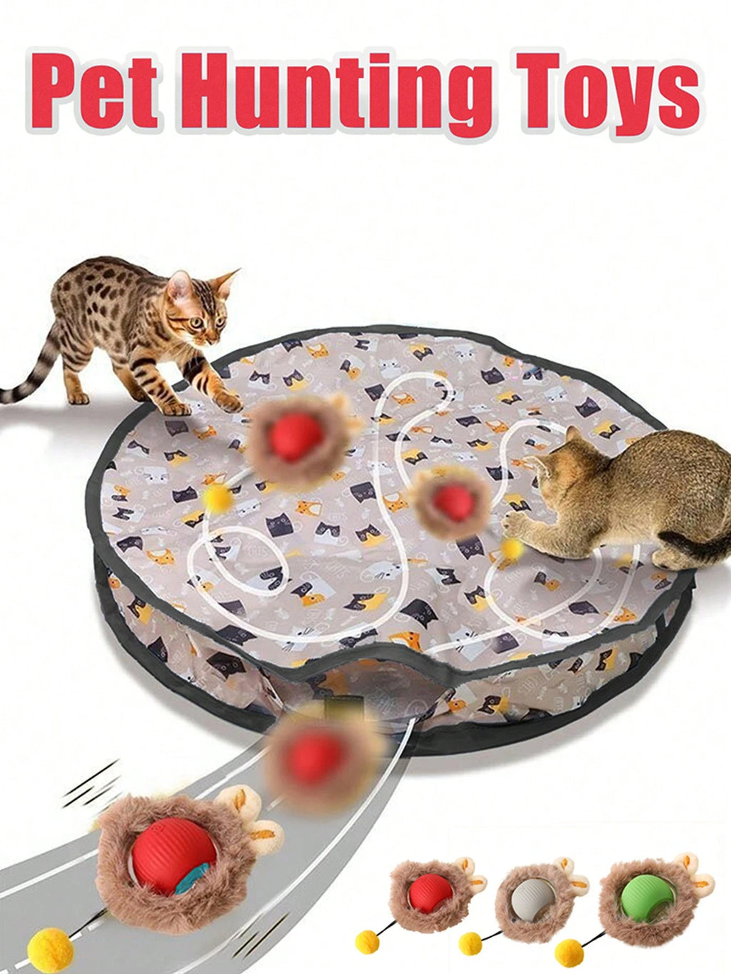 キャット ハンティング玩具セット、電動キャットボール玩具 ライト付き、追いかけ狩りペット玩具、USB充電式、子猫&ペット用品