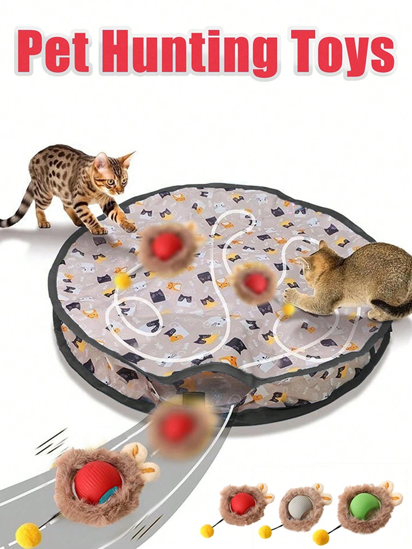 キャット ハンティング玩具セット、電動キャットボール玩具 ライト付き、追いかけ狩りペット玩具、USB充電式、子猫&ペット用品