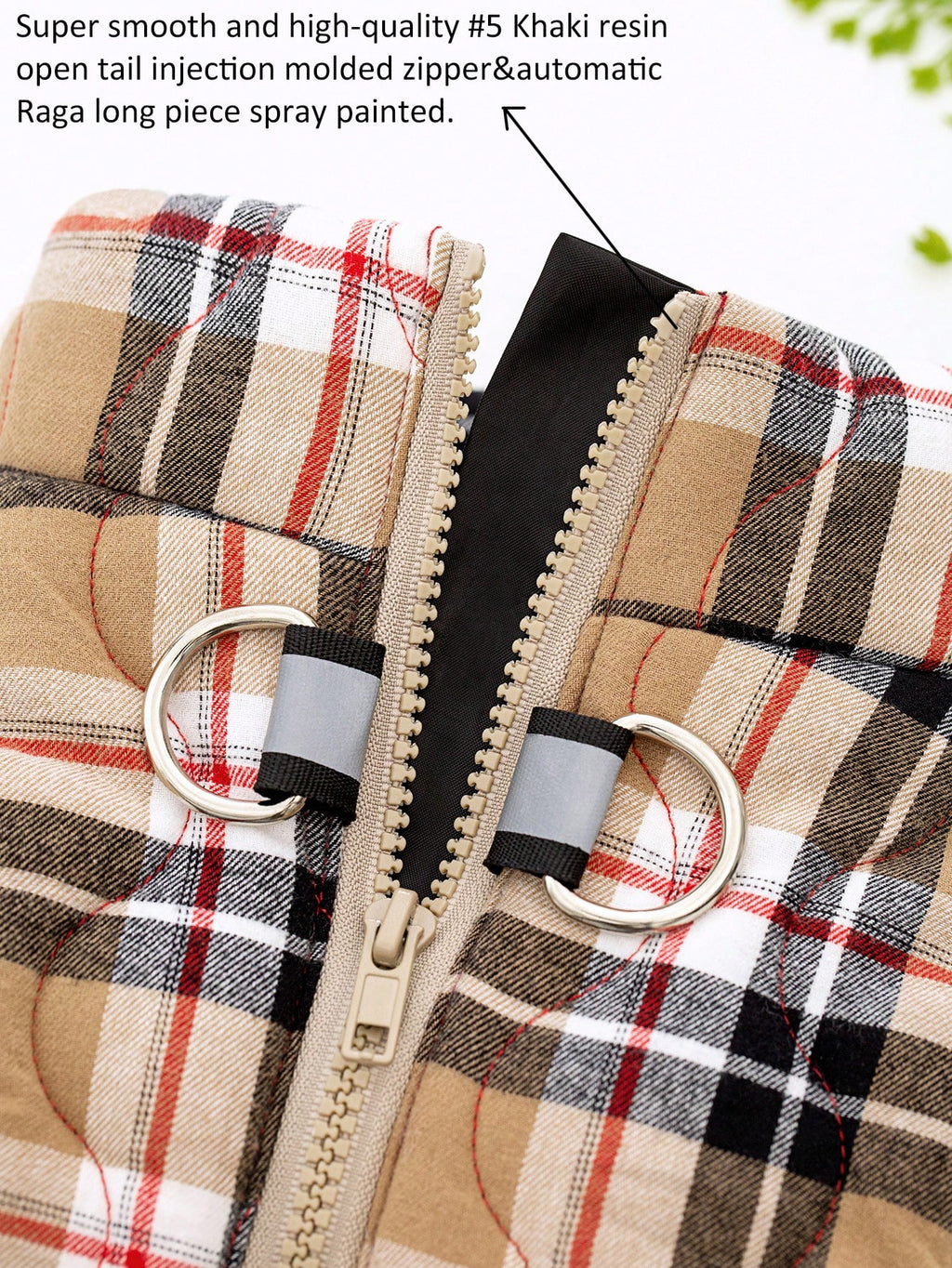 犬用コート カーキフランネルチェック柄 ゴーヤキルティング 背面ジッパー付き 洗濯可能 大型 / 中型 / 小型犬用 室内外兼用