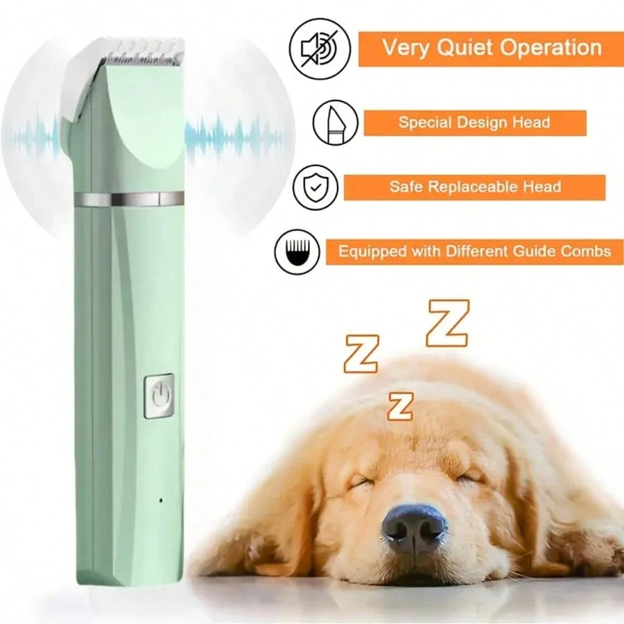 4in1 電動ペットグルーミングキット ネイルグラインダー付き 犬猫用 低ノイズ USB 充電式ワイヤレス 軽量多機能トリマー ホームペットケア