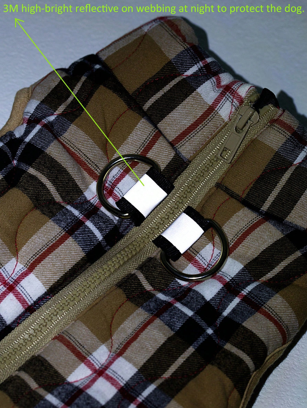 犬用コート カーキフランネルチェック柄 ゴーヤキルティング 背面ジッパー付き 洗濯可能 大型 / 中型 / 小型犬用 室内外兼用